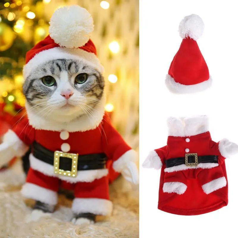Abbigliamento per cani Moda Pet Puppy Dogs Costume Vestiti Abiti Set Cappello da Babbo Natale Cappotto Regali di NataleCane