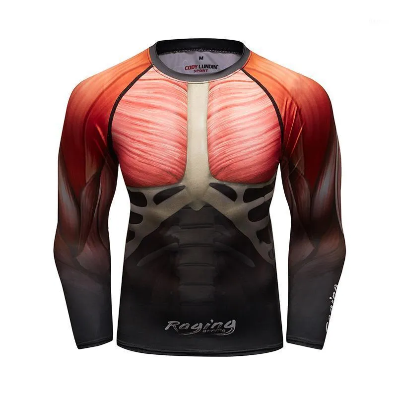 Men's T-Shirts Summer Sports T Shirt Muscle Printed Tshirt Fashion Men Running Fitness Long Sleeve Tight Breathable