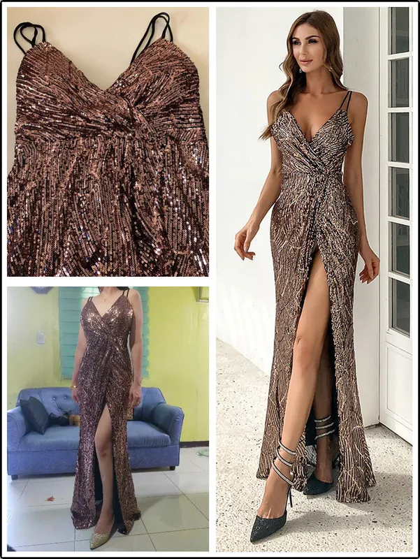 Yeshire Women's Loose Fit Spaghetti Strap Maxi Dress - Low V-Neck, With Pockets, Maroon, Size Large - View #5