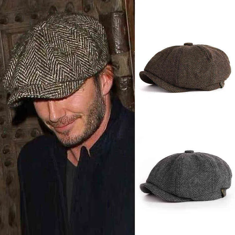 Retro Men Flat Pet Beret Warm 4 Colours Fashion Hasual Wool British Octagonal Hat Unisex Autumn Winter Newspaper Boy Gorras Mxl 2021 J220722