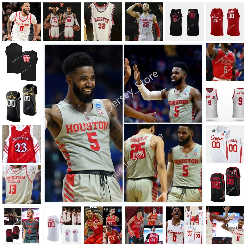 NCAA Özel Uh Houston Cougars College Basketbol Forması 12 Tramon Mark 13 J'wan Roberts 32 Reggie Chaney 11 Kyler Edwards 5 Ja'Vier Francis 25 Josh Carlton 1 Jamal Shead