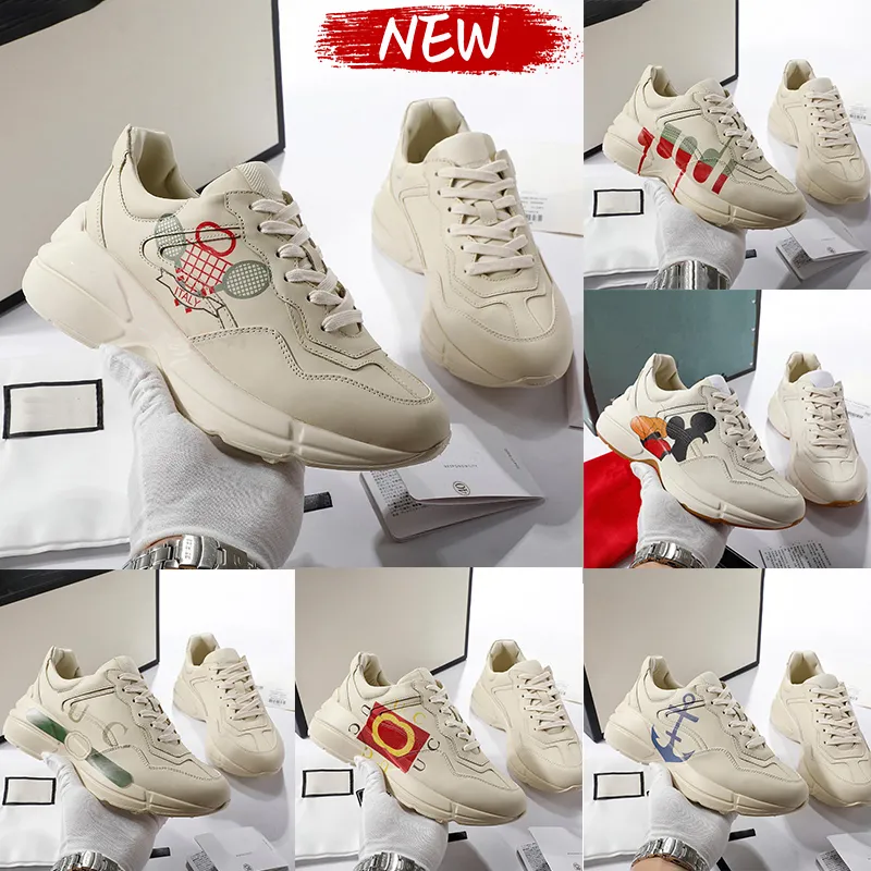 Topowe obuwie codzienne Chunky Rhyton Leather Printed Sneaker Red Tennis logo split mouse jumbo interlock Truskawkowy nadruk na całym świecie luksusowe męskie damskie trampki