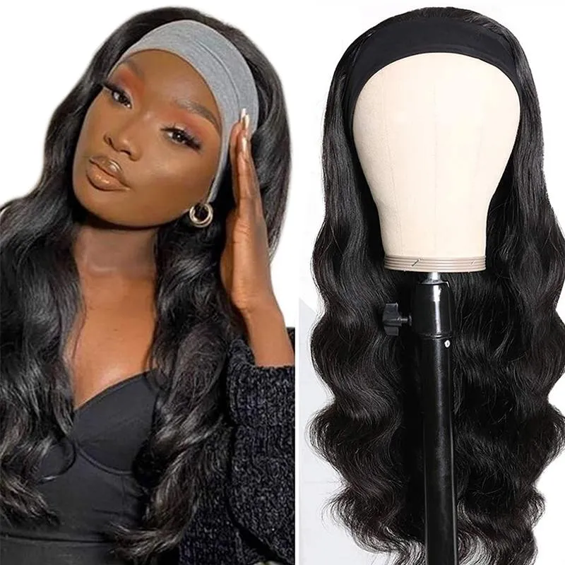 Human hair Headband Wig 150% Brazilian Body Wave With Head Band No Glue Scarf Wig Vendors