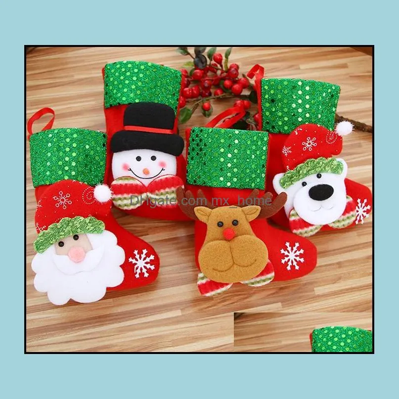 mini christmas hanging socks cute candy gift bag snowman santa claus deer bear christmasstocking for xmas tree decor pendant wq02