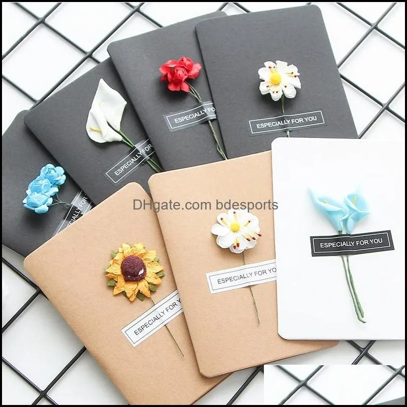 Vintage Kraft Paper Blessing Card Hand Made Simulation Dried Flower Brown Greeting Cards For Christmas Wedding Supplies 1 15yb B