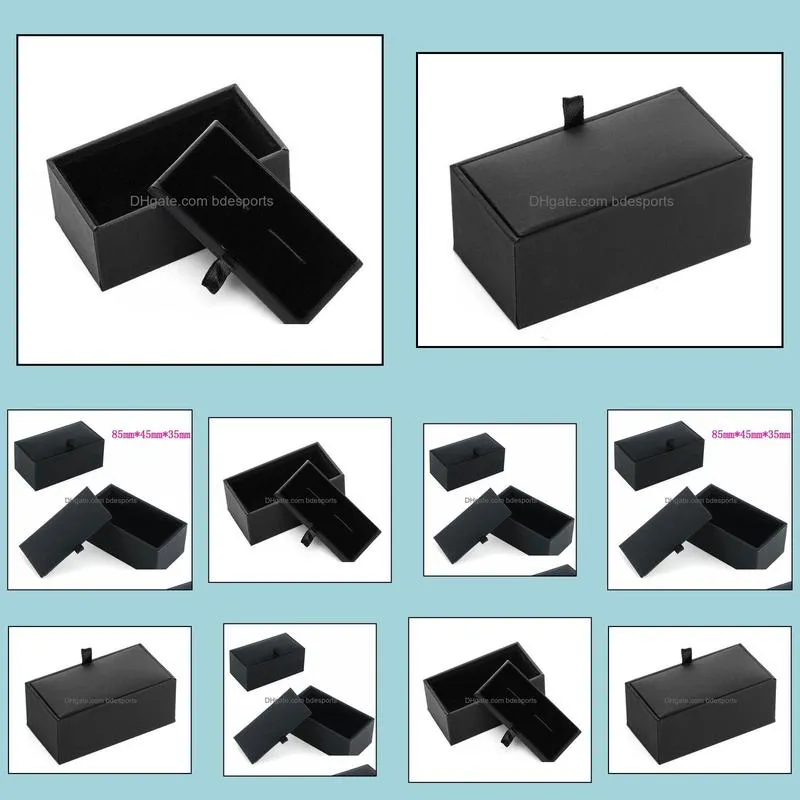 Black Cufflink Box Gift Case Holder Jewelry Packaging Boxes Organizer Black