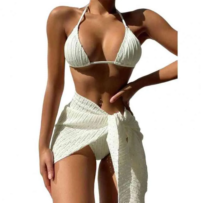 High Waist Bikini Set 2022 Sexy Women's Bikini Swimwear Super Soft Nylon Sexy Bikini 3 Pieces Bra Panty Set Beachwear Swimsuits Y220420