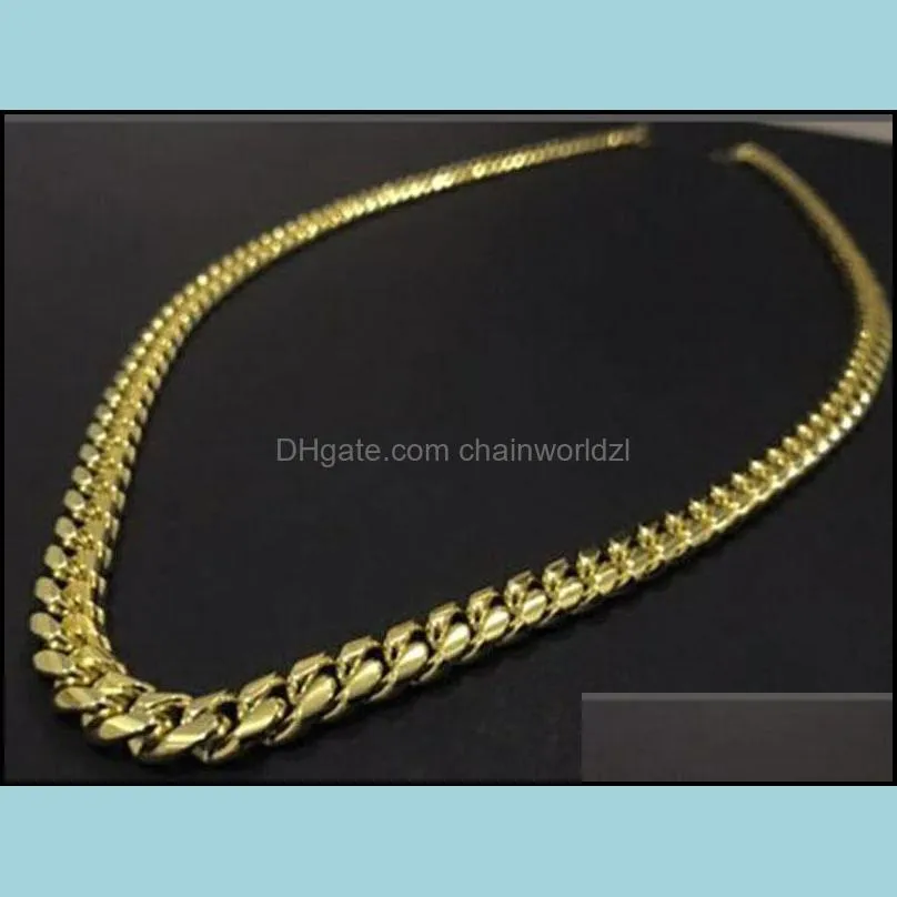 Mens 18K Gold Tone 316L Stainless Steel Cuban Link Chain Necklace Curb Cuban Link Chain with Diamonds Clasp Lock