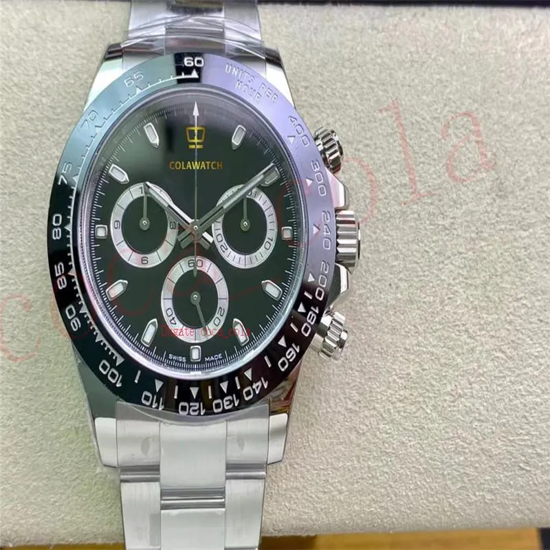Original Box Fashion 40mm watches waterproof Automatic Movement NO Chronograph Watches Mens Black Dial Ceramic Bezel Steel Bracelet Rubber ETA Men's Watch