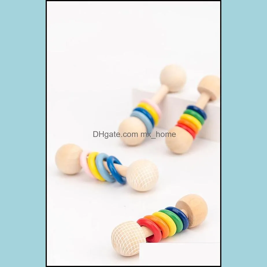 ins baby teethers toys teething natural wooden ring teether infant kids fingers exercise toy rainbow soother z5254