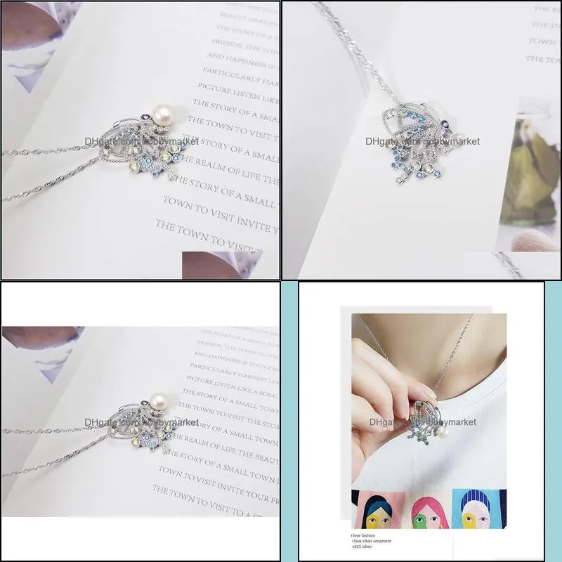 S925 Silver Butterfly Necklace Fashion Personality Trend Freshwater Pearl Pendant Female Clavicle Chain Accessories