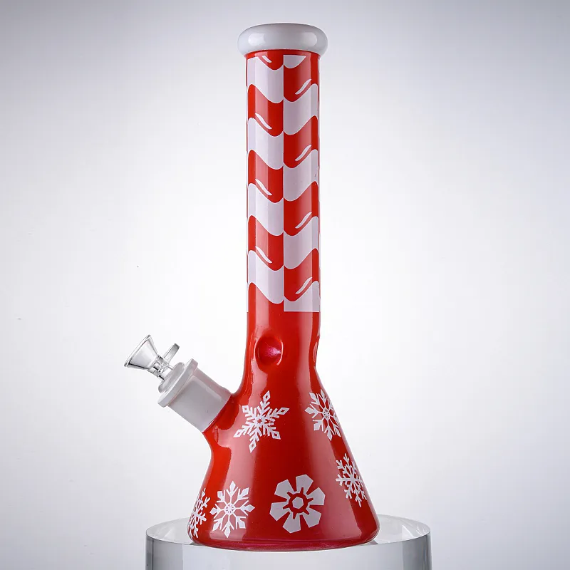 Christmas Style Red Straight Tube Glass Water Pipes Hookahs Xmas Big Bong Heady Beaker Bongs With Ice Pinch Diffused Downstem Bowl Ddb Rigs