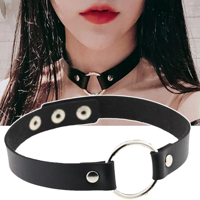 Chokers Women Rock Gothic PU Leather Choker Round Buckle Cool Collar Necklace Fashion Party Bar Jewelry Neck Gift 2022