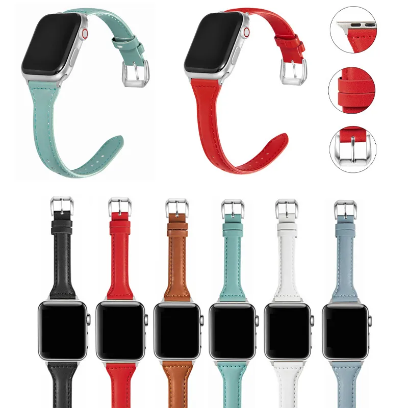 Cinta de couro fino para banda de relógio Apple 41mm 40mm 38mm 44mm 42mm 45mm Mulheres pulseira cintil