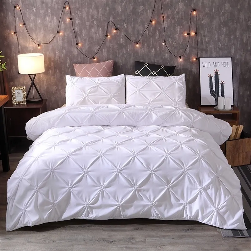 Luxe Beddengoed Set Wit Euro Dekbedovertrek met kussensloop Twin Queen Dubbele Nordic Bed Cover Set No Sheet King 3 Stks 220x240 Home 220316