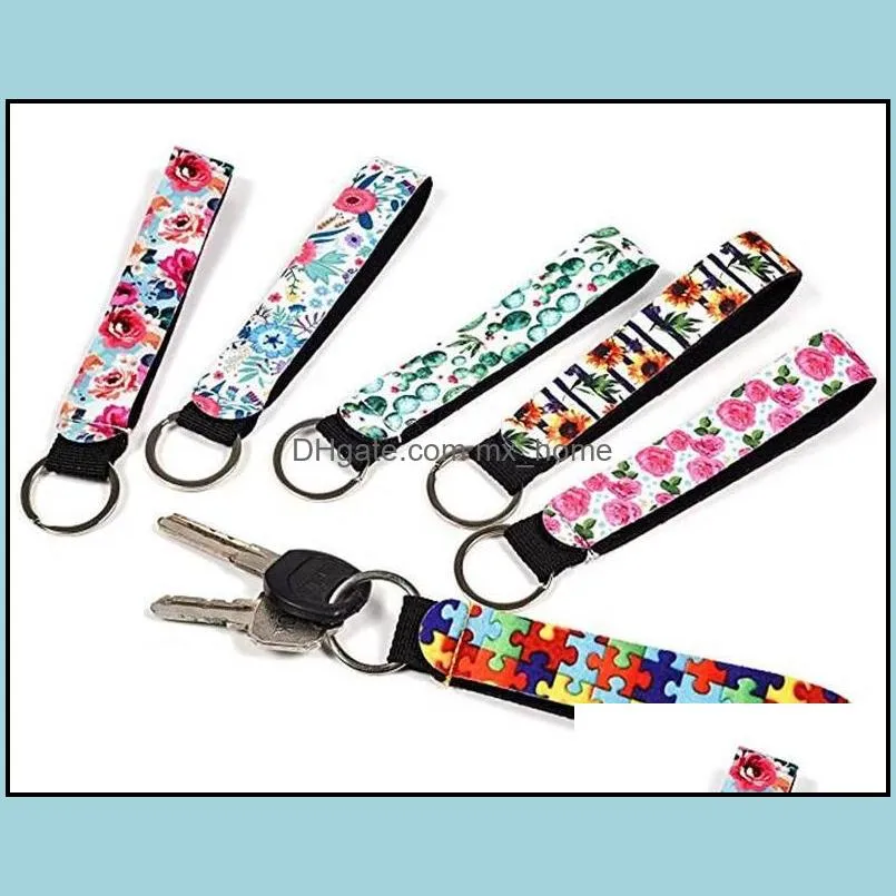 Hot Party Favor Neoprene Wristlet Keychains Lanyard Serape Print With Strap Band Split Ring Key Chain Holder Hand Wrist Lanyard Keychain For