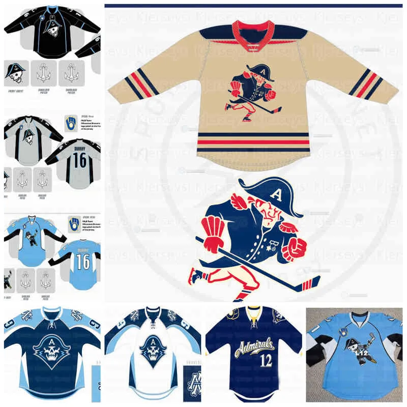 Maglia da hockey Nik1 Custom Milwaukee Admirals 21 Beck 31 Mark Dekanich 6 Ryan Ellis 28 Janne Niskala 13 Cory Conacher Premier cucita ricamata