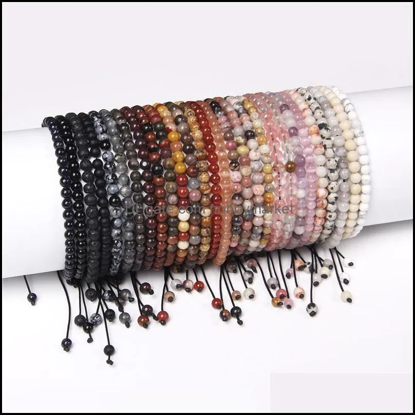 Bracelets à brins de perles bijoux 4Mm pierre d'agate naturelle tressée Bracelet de perles pour femmes Mini perles énergie Psera mode méditation Yoga