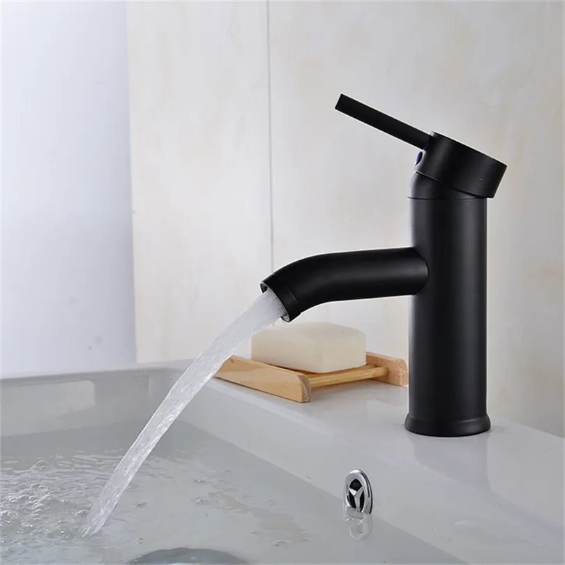 QIHANG Torneira Schwarz Badezimmer Wasserhahn Edelstahl Waschtischmischer Torneira Para Banheiro Wasserhahn Badezimmer Waschbecken Waschbecken Mischbatterie T200107