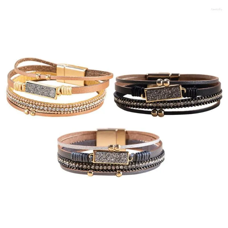 Bracelets porte-bonheur cristal Wrap Bracelet fermoir magnétique manchette corde cuir femme bijoux pour femmes cadeau Fawn22