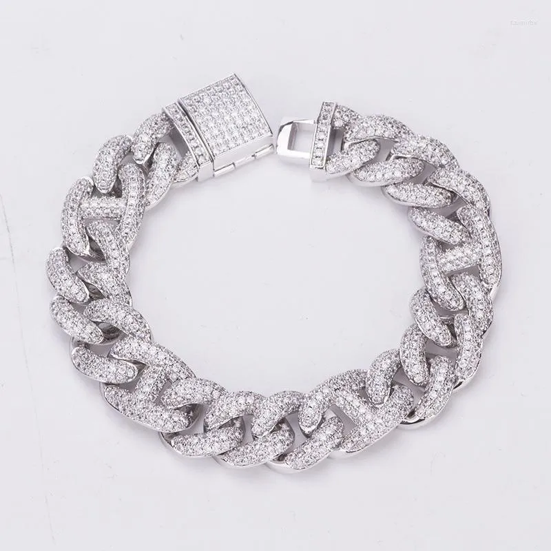 Link Chain 15mm Hip Hop Micro Paled Cubic Zirconia Bling Iced Out Round Cuban Miami Bangle Armband för män Rapper Jewelry Fawn22