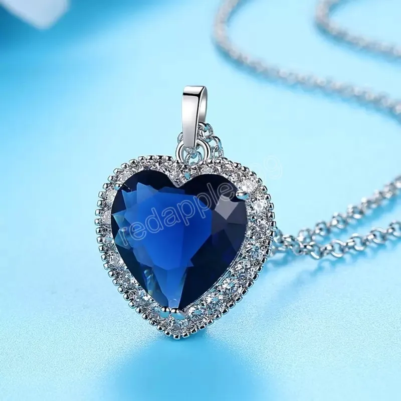 Lyxhjärtat i Ocean Gemstone Pendant Halsband Kvinnor gåva smycken för grossist