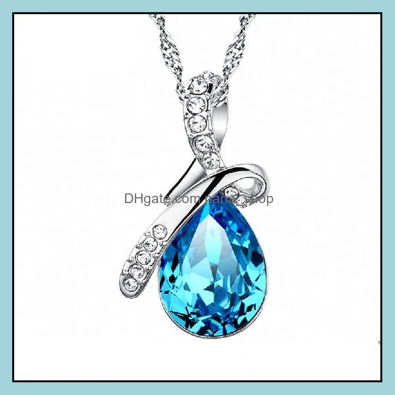 H￤nge halsband h￤ngsmycken smycken lyx ￖsterrike kristallt￥rar av ￤nglar vatten droppform Sier pl￤terade kedjor f￶r kvinnor mode present