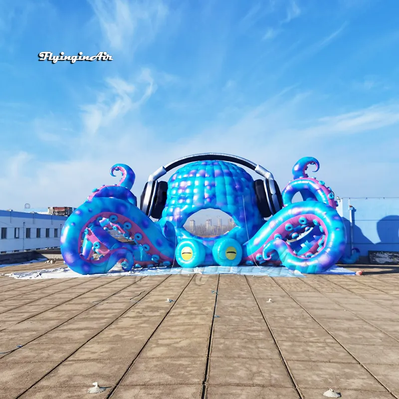 Outdoor Giant Inflatable Octopus Customized Temporary Tent Concert DJ Booth Air Blow Up Octopus Model With Headphone For Music Party Decoration