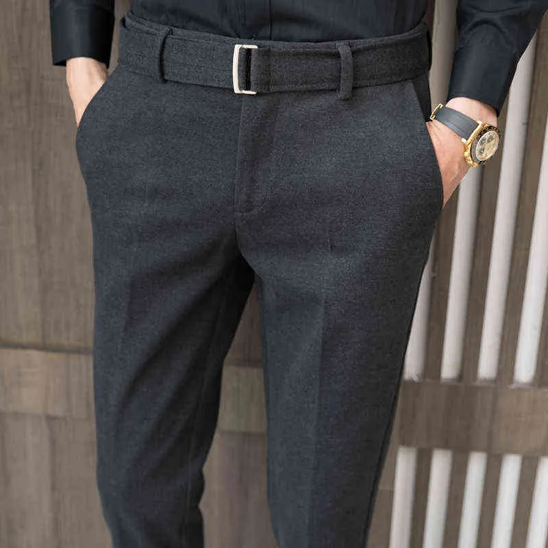 Зимние шерстяные деловые брюки мужчина эластичная талия уличная одежда повседневная брюки Формальные брюки для социального костюма Come Homme L220702