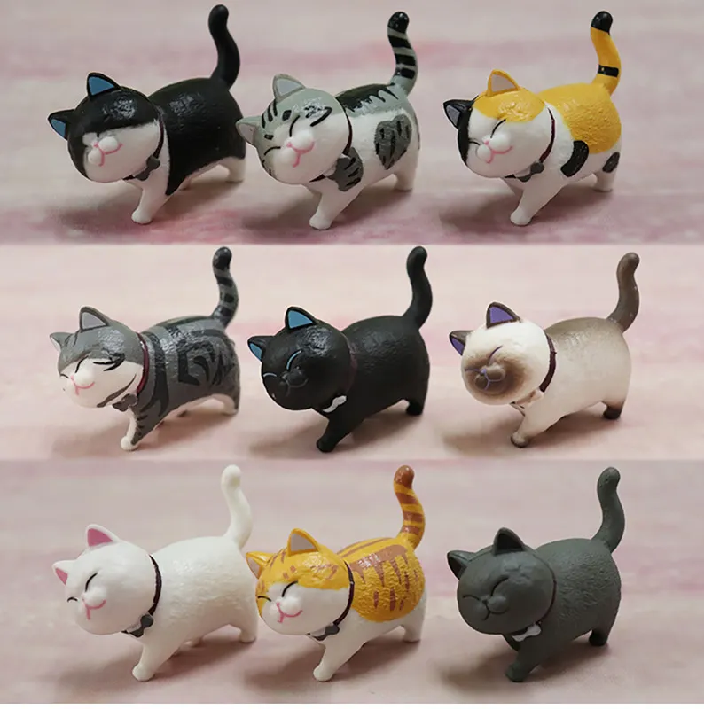 9 pcs 5 cm Artificielle Mignon Chat Figure Jouets Coloré Creative Aménagement Paysager Poupée Miniature Jardin Miniatures Figurine Décor À La Maison 220602