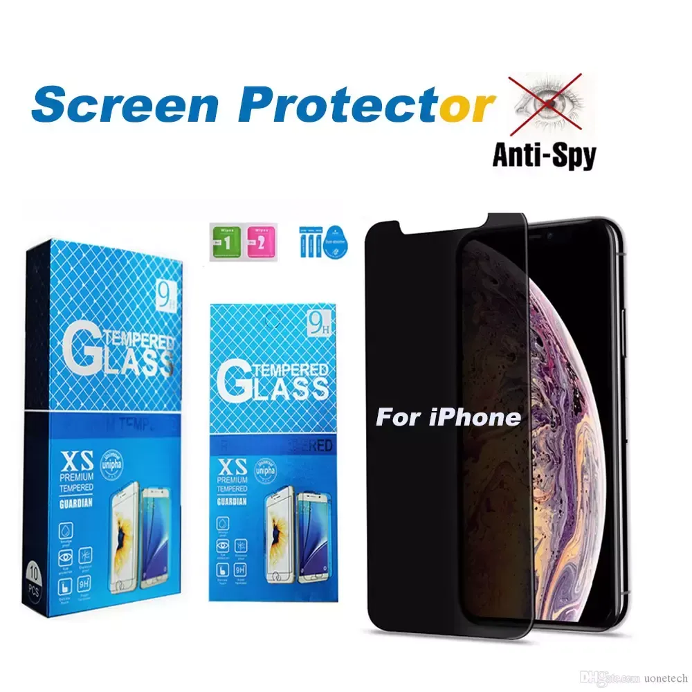 Protetor de tela de vidro temperado anti-espião de privacidade para iPhone 15 14 plus 13 12 11 Pro Max mini X Xr Xs Max 8 7 6 6S Samsung S7 J7 com caixa