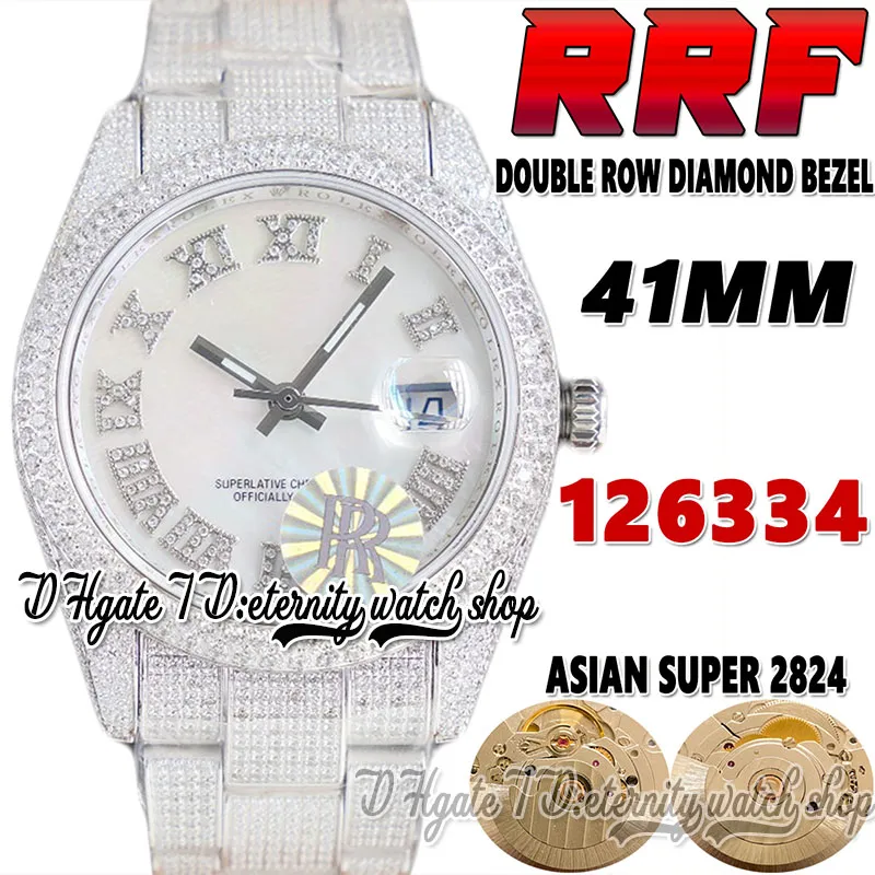 RRF Mais recente ew126334 A2824 Relógio masculino automático tw126300 bf126333 Diamante madrepérola Mostrador 904L Aço Iced Out Diamonds Pulseira Super Edição Relógios da eternidade