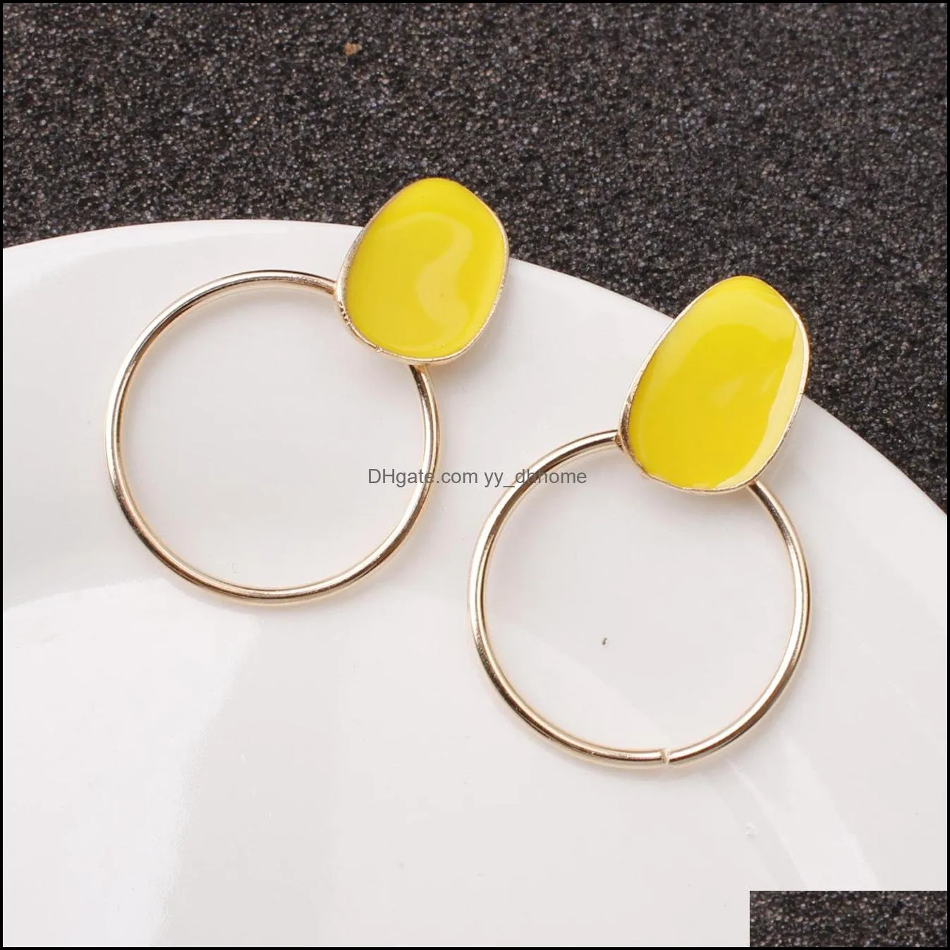 Simple Trendy Enamel Golden Dangle Round Earrings For Women Fashion Boho Jewelry Brincos