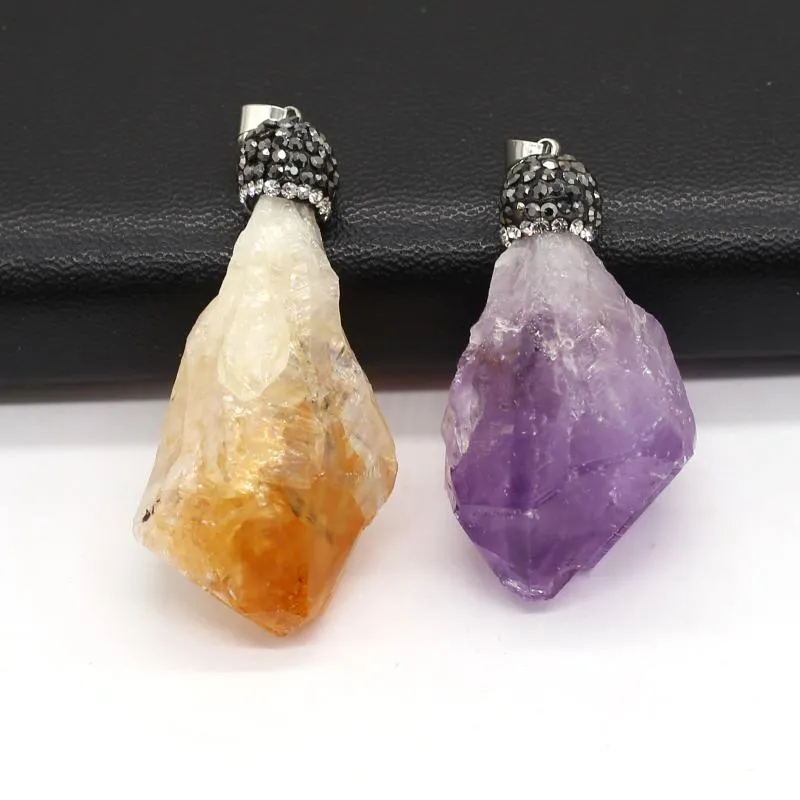 Pendanthalsband Natural Stone Amethyst Citrin Oregelbunden för smycken som gör DIY -halsband örhänge Tillbehör Charm Gift 1PC