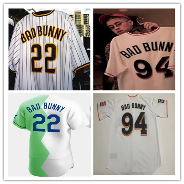 Man Maimi 94 Bad Bunny Baseball Jerseys with Puerto Rico Flag Patch Ed San Diego 22 Badbunny Jersey Split White Green Size S-4XL Women Youth