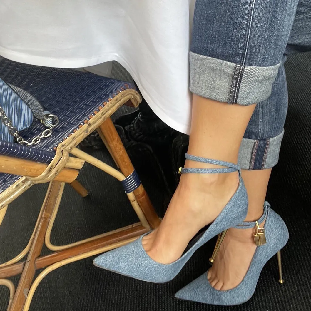 Women's Denim High Heels Crisscross Strap Open Toe Sandals - Temu