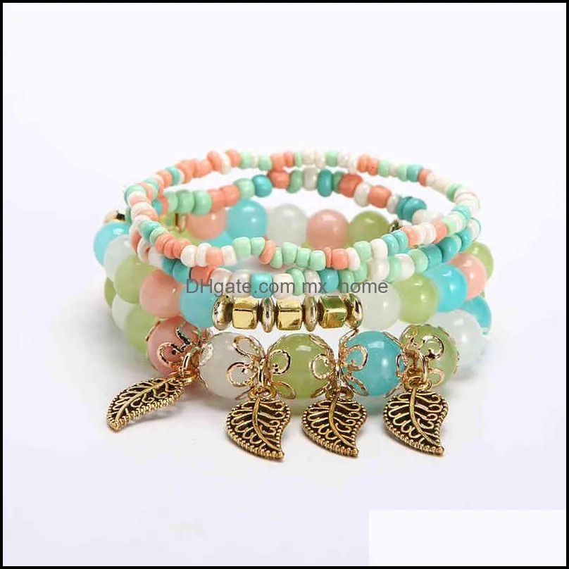 Chinese-style Products National Style Bracelet Multi-layer Elastic Small  Fashion Leaf Pendant