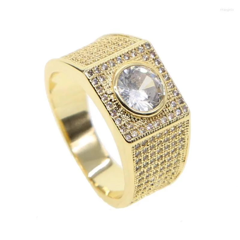 Wedding Rings Fashion Gold Colors Classic Men's Punk Style Hip Hop Ring Band Cool Big Cz Stone Lover Sieraden Sparkling Prufedwedding Rita2222