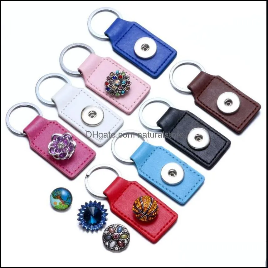 2 Styles PU Leather Snap Button Key Rings chain Snap Keychains fit DIY 18MM Snap Jewelry