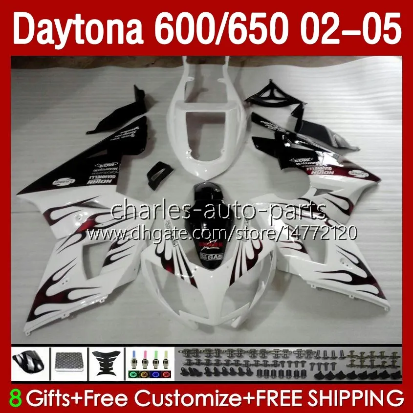 Daytona600 DayTona650 02-05 Bodywork 132no.34 Cowling Daytona 650 600 CC 02 03 04 05 Daytona Red Flames 600 2002 2003 2004 2005 ABS 페어링 키트