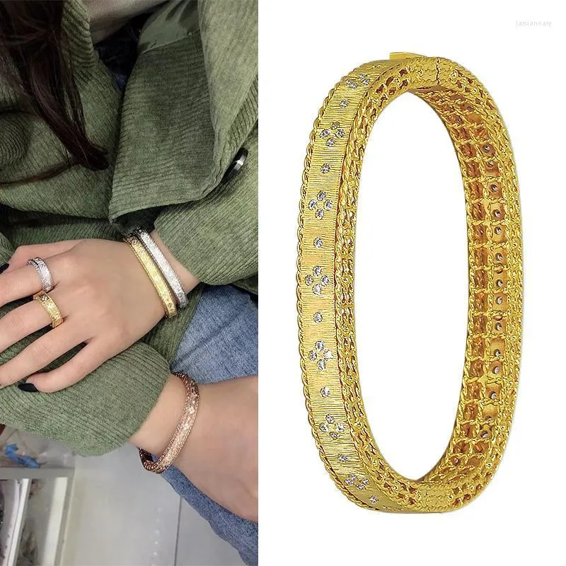 Bangle Office/Career Bangles Bangles Stone Crystal For Women Casal Gold Color Charm Bracelets Dubai Jóias Presente de Natal Feminino Lars22