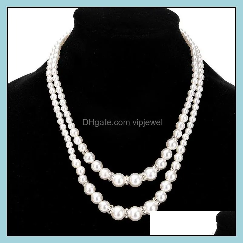 Top quality Chic Double layer fake pearl beads necklaces bride Bridesmaids Beaded Chains Necklace For women Fashion wedding Jewelry