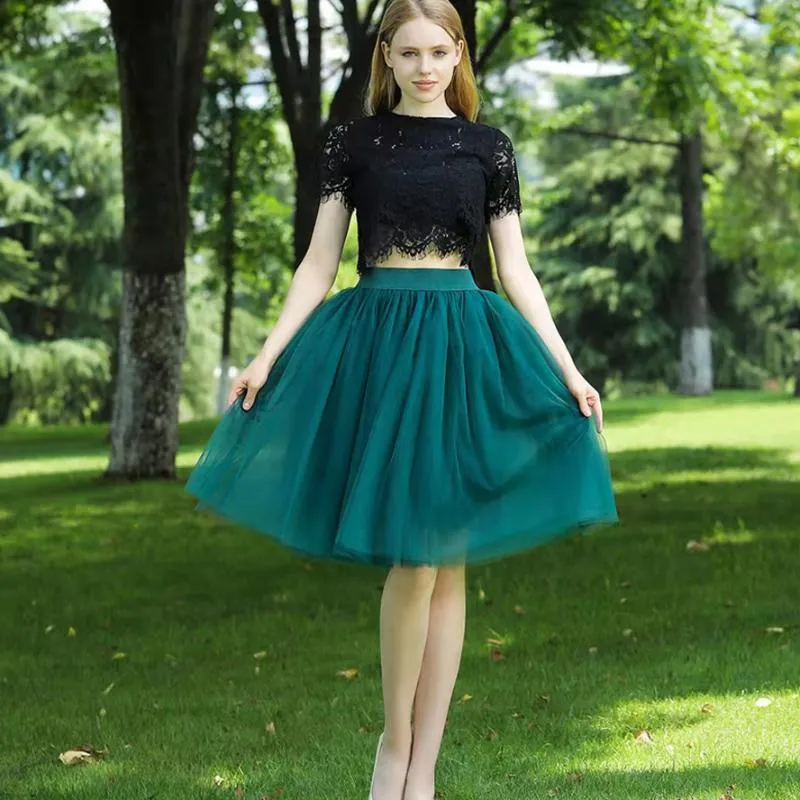 Gonne In magazzino Gonna corta verde in tulle Lunghezza formale al ginocchio Ragazze School Party Marchio di moda Deigner Tutu Saia De Midi-vitello