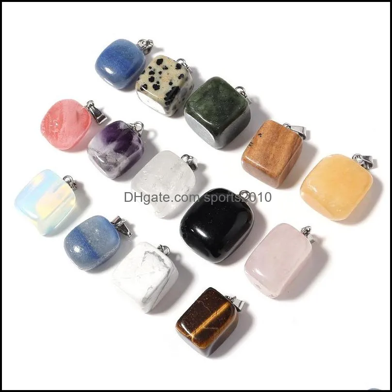 cubic square healing crystal natural stone pendant charms green pink crystal opal stainless steel chain necklaces wholesale christmas jewelry