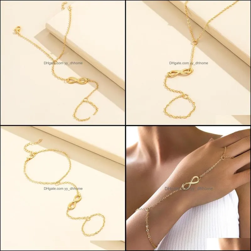 gold color plated infinity charms finger ring link chain bracelet for women gifts friends jewelry wholesale