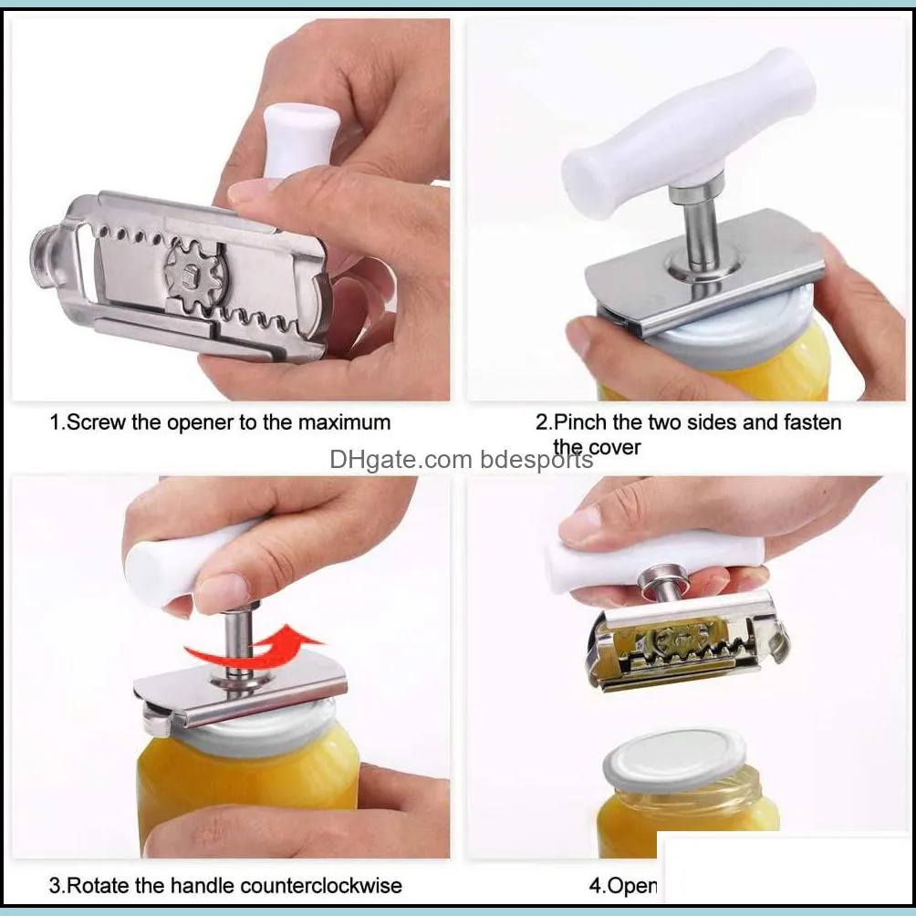 Kitchen Tools Adjustable Can Opener Stainless Steel Manual Bottle Opener For Weak Hands Easy Grip Accessories Gadget Tool Set