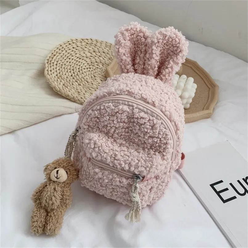 Mochila para niños Pascua mini simple bolso de conejo de peluche coreano niños s oso colgante hombro niña monedero 220630