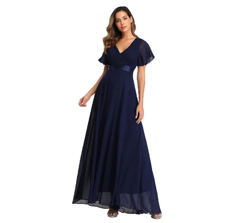 Evening Dresses Elegant V-Neck Ruffles Chiffon Formal Evening Gown Robe Vestidos De fiesta Dress for Party