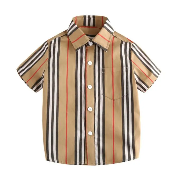 패션 여름 아기 줄무늬 셔츠 어린이 짧은 소매 셔츠 면화 어린이 회전 칼라 셔츠 소년 옷 2-8 년