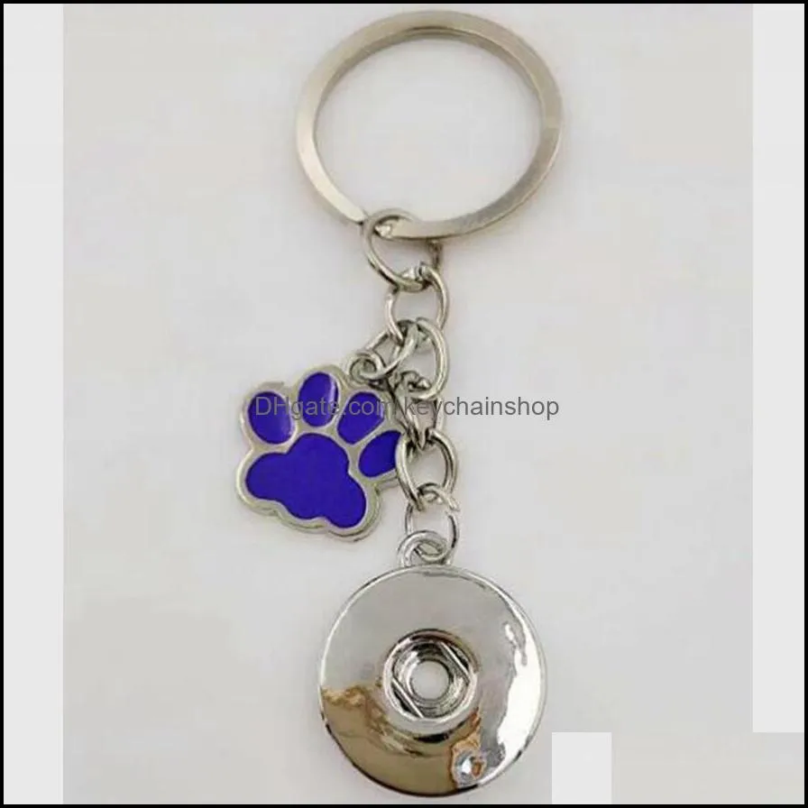 Enamel Dog Cat Paw Prints 18mm Snaps Button Keychain Charm Key Chain For Keys Car Key Ring Souvenir Couple Handbag Key Chain A30